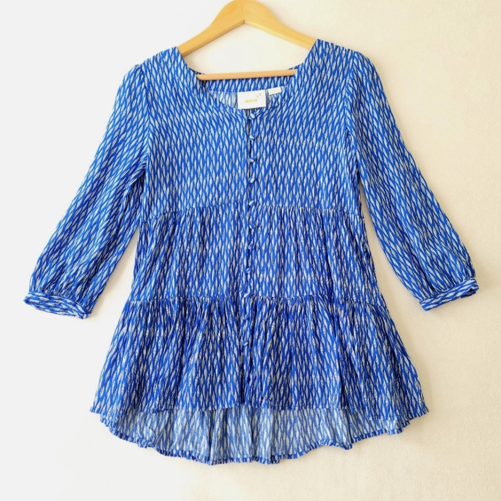 Maeve | Anthro Cottagecore Royal Blue Lila Tiered Peasant Top EXTRA SMALL